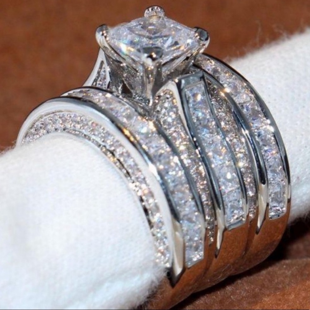 NEW 3PC/SET 925 STERLING SILVER DIAMOND RING